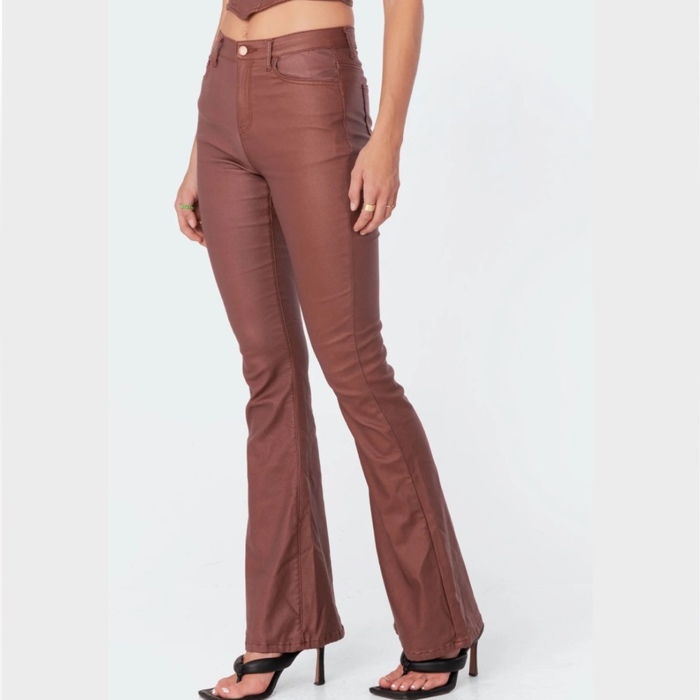 Edikted Brown Leather Flare Pants